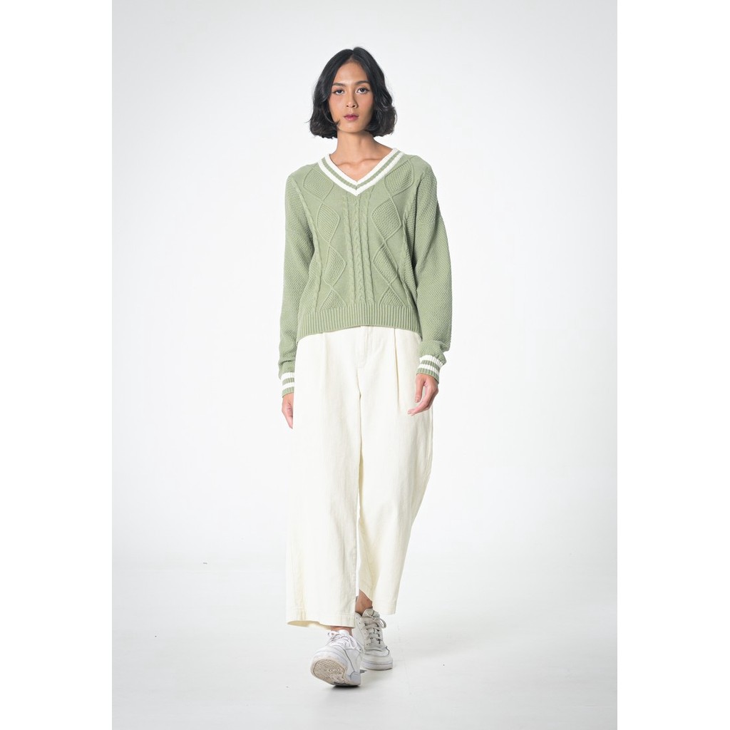 3Second V-Neck Knit Cotton Sweater Women 060423