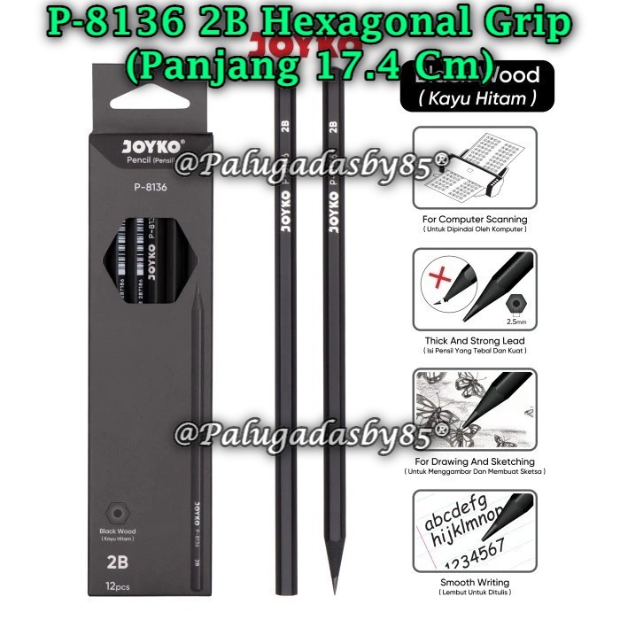 

(1 Pak/12) GROSIR Pensil JOYKO P-8136 2B Hexagonal Grip / Pencil Pensil Joyko P-8136 2B (Pak/12)