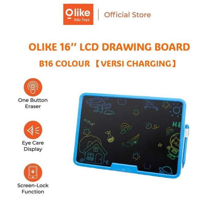 

【Versi Charging】Olike LCD Writing Tablet 16 Inch Multi Colour Drawing Tablet Papan Tulis Anak - B16 Inch Blue