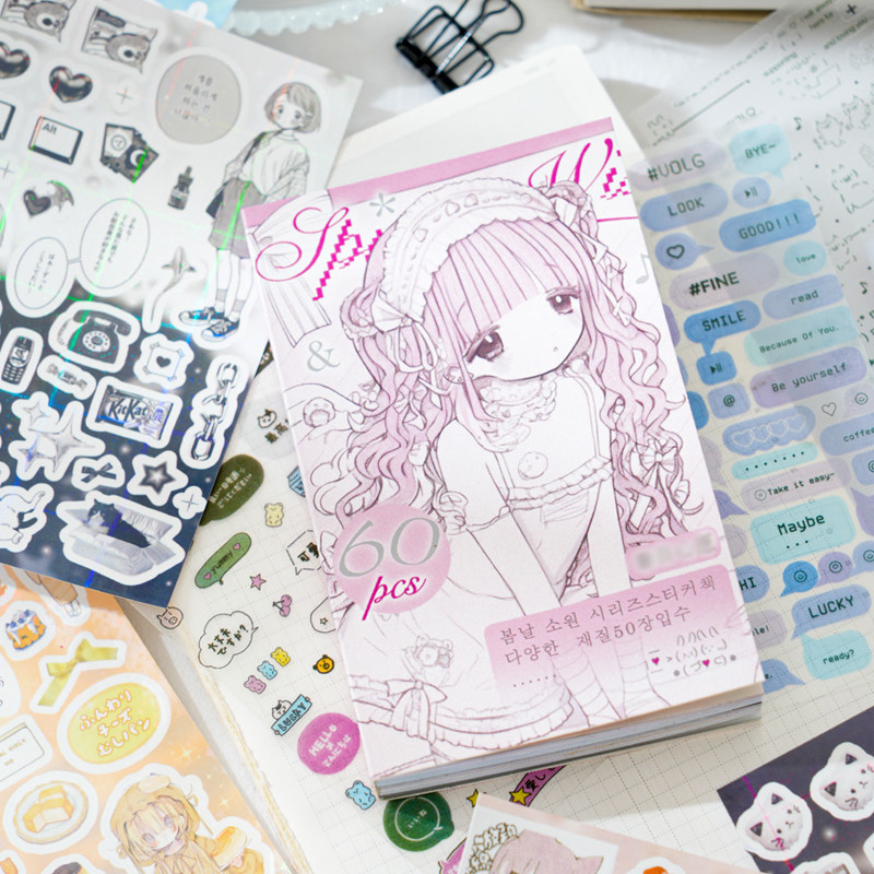 

Mr. Paper 1Style 60Sheets/book Spring and Wishes Series Sticker Book DIY Handbook Scrapbook Photo Frame Envelope Decoration