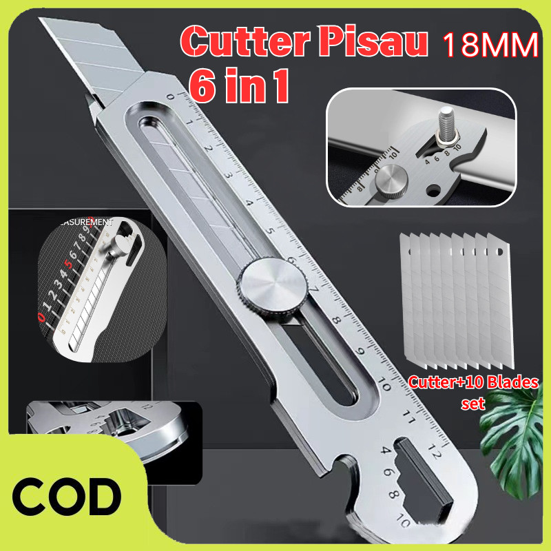 

【COD】18mm Multifungsi Cutter 6in1 Cutter Refill Blade Cutter Besi Stainless Besar 10pcs Set Utility Alat Potong Kardus Plastik Silet