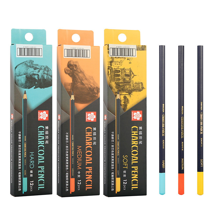

SAKURA Professional Charcoal Wooden Pencil Set Sketch Drawing Soft Medium Hard Wood Pencils - Artist & Student Art Supplies 3Pcs