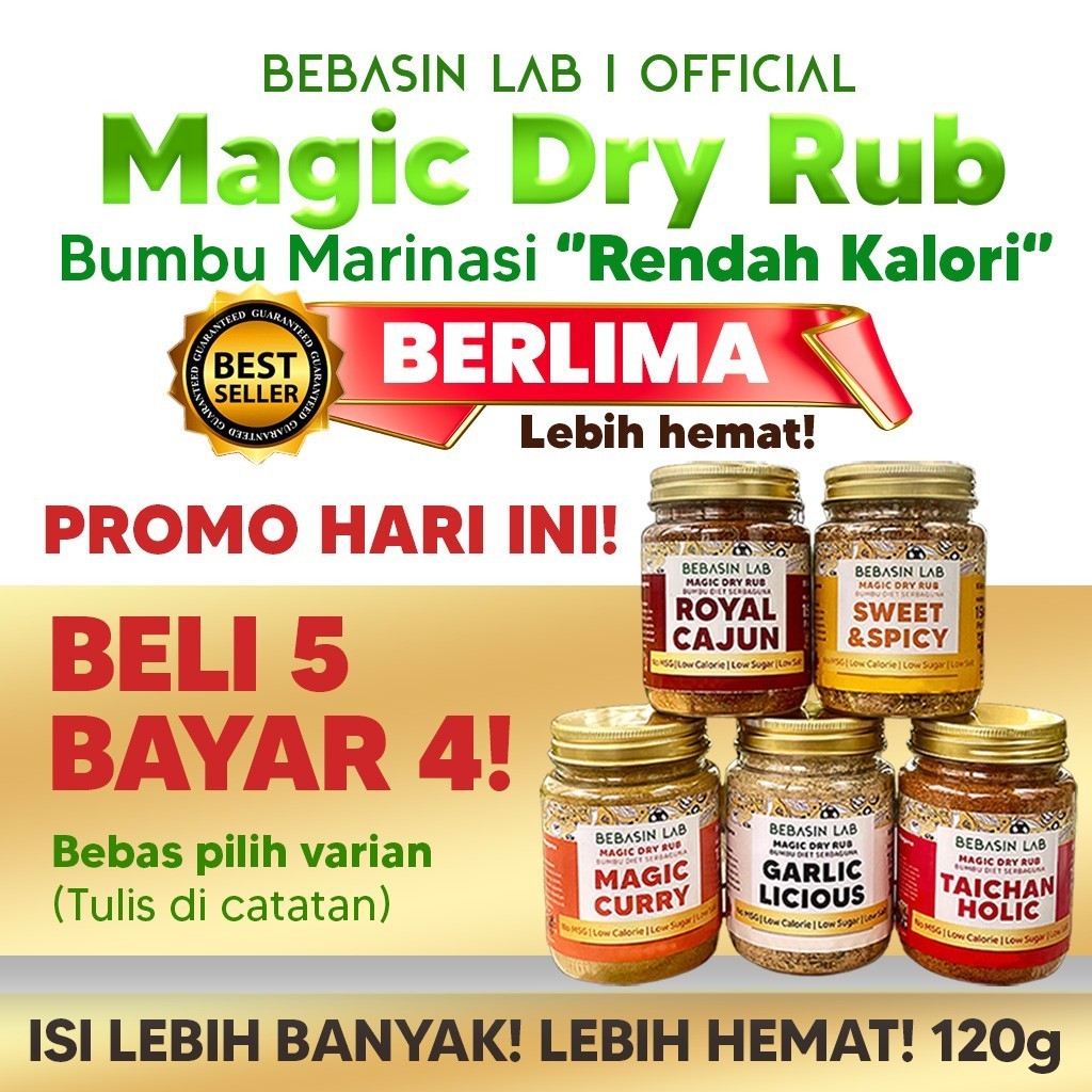 

MAGIC DRY RUB - PAKET HEMAT BERLIMA (5) | Bumbu Diet | Bumbu Instan | Dry Rub Bumbu Marinasi Ayam & Daging Diet | Bumbu Dapur Bubuk Lengkap Tanpa MSG & Pengawet | Rendah Kalori