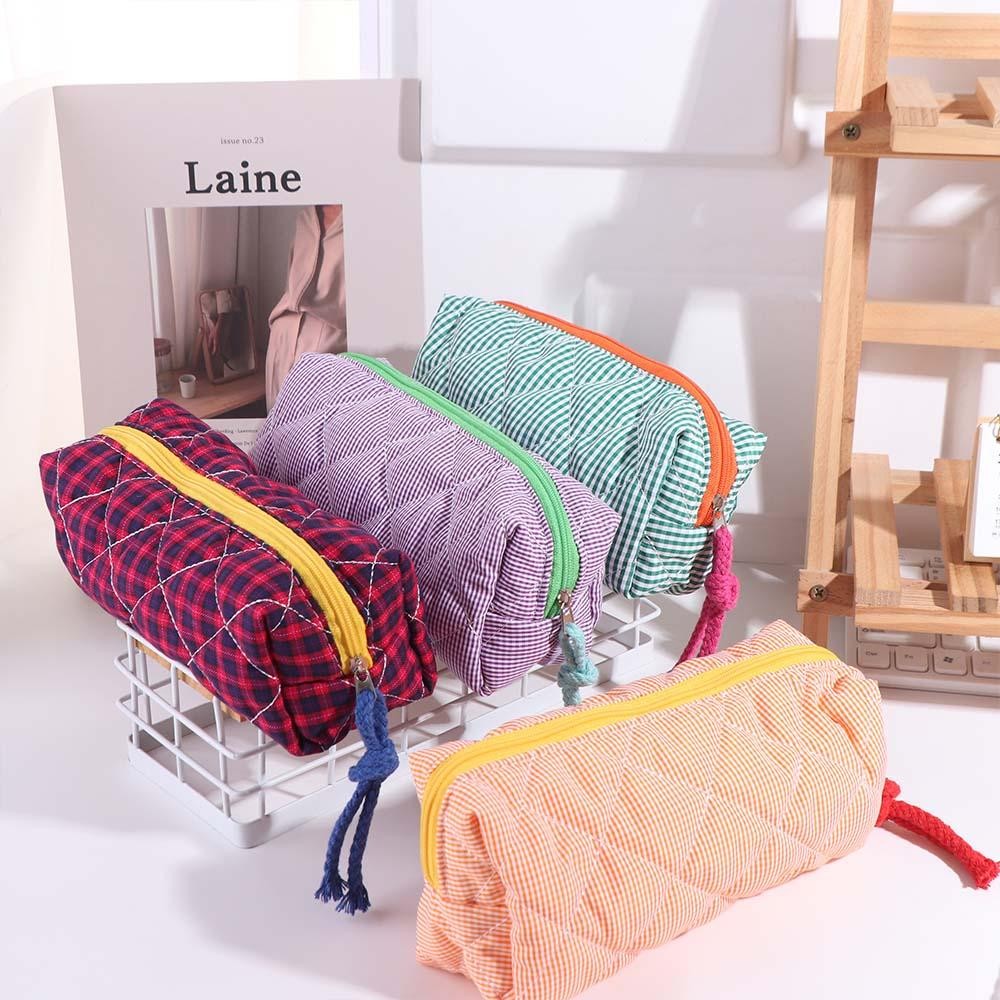 

Large Capacity Plaid Cloth Pencil Case Korean Style Cloth Makeup Bag Simple Student Stationery Storage Bag Orgainzer Pencil Bags