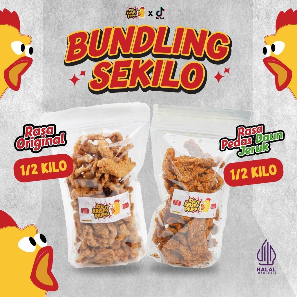 

PiuPiu - Bundling 500gr Kulit Ayam Crispy Snack Cemilan Rasa Original/Pedas Daun Jeruk/Jalapeno