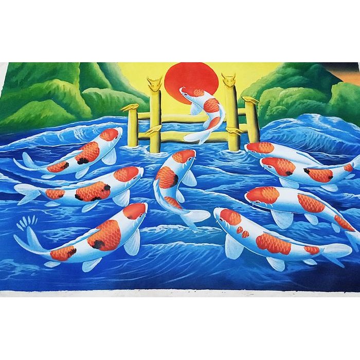 Lukisan Ikan Koi 9 dan Gerbang Naga