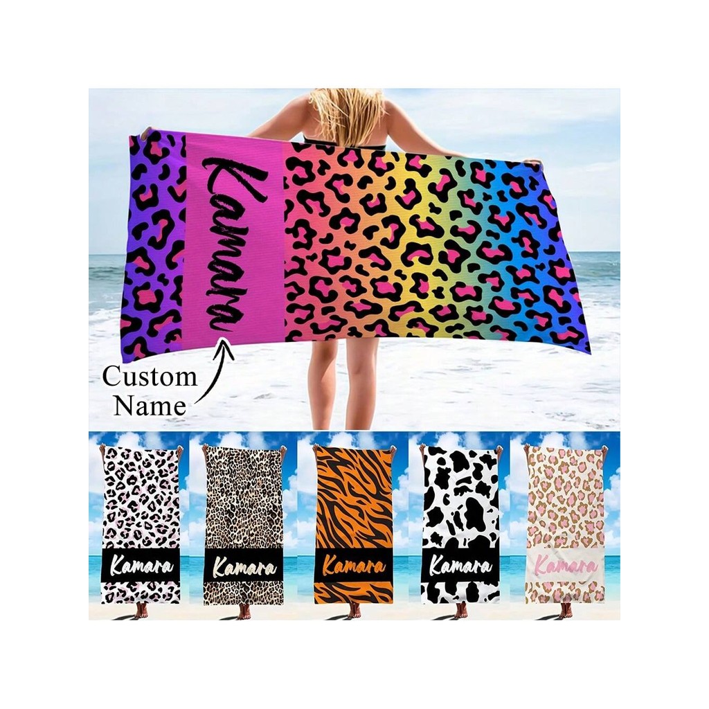 1pc Personalized Beach Towel, Custom Pool Towel,80*160cm Leopard Print Beach Towel Animal Print Beac