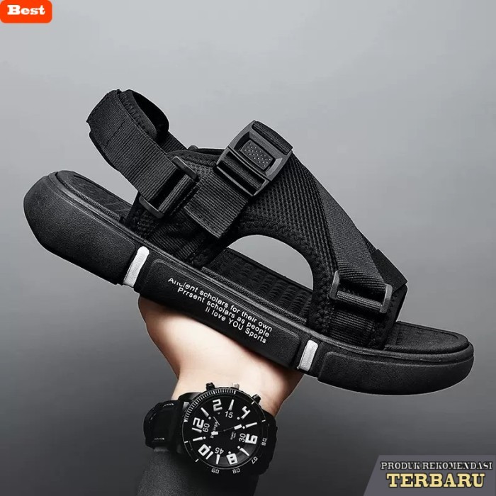 rekomendasi sepatu olahraga brand lokal Sepatu Sandal Pria Sandal Gunung Model Tali Keren - Hitam, 4