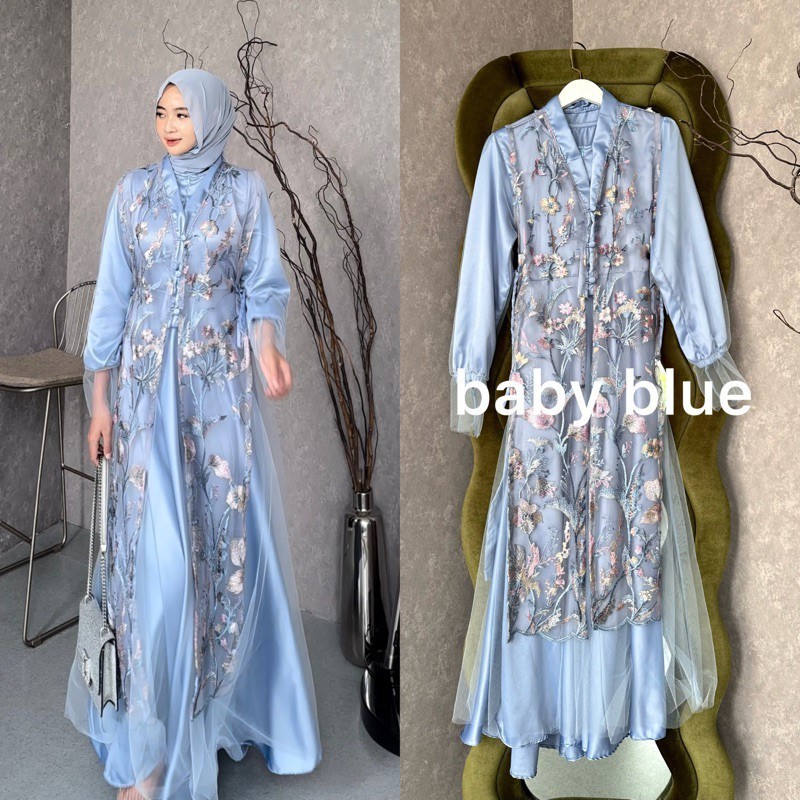 JEMMA DRESS SET TILE GARDEN DRESS KONDANGAN BUSUI FRIENDLY BUSANA WANITA  ELEGANT DRESS SATIN SIZE M