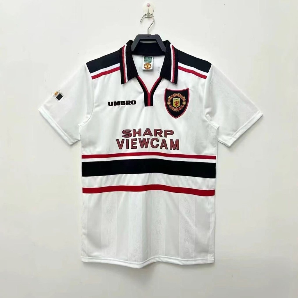 98/99 Manchester United Away Seragam Sepak Bola Klasik Retro Bordir Olahraga Jersey Kustom