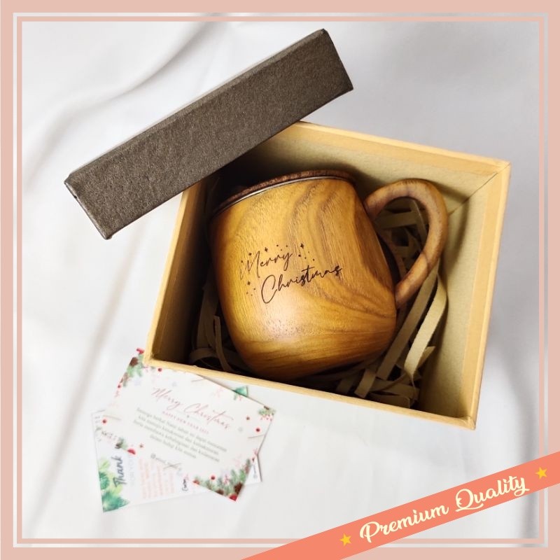 SOuvenir Kado Hampers Wedding nikah Lebaran Murah / Kado Natal Hampers Natal Unik Cangkir Kayu Stain