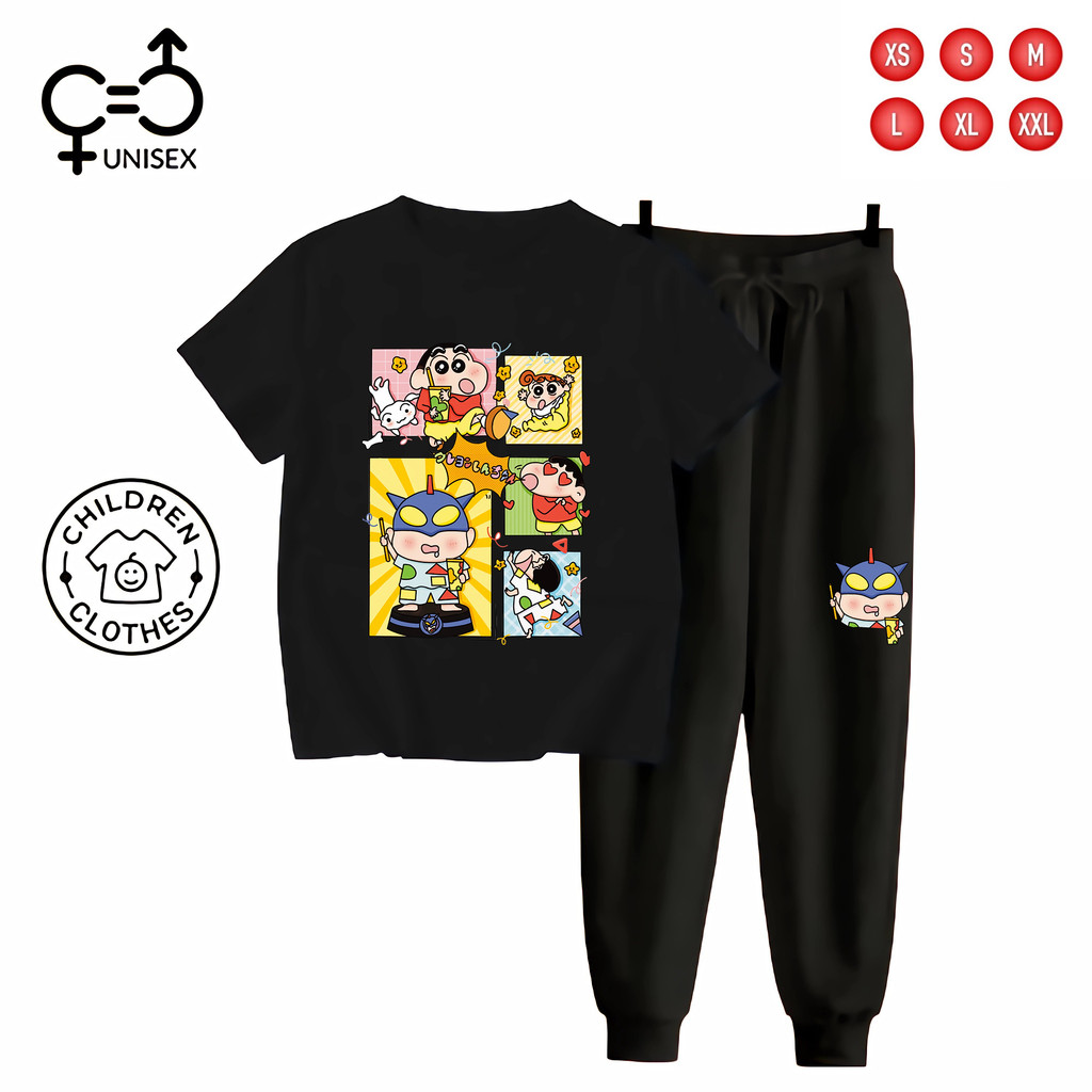 GC - SETELAN Anak Unisex KAOS + JOGGER Hitam - SHINCHAN COMIC