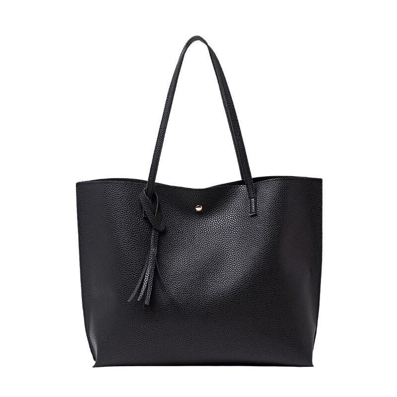 

New Trend Women Single Shoulder Bag Casual Large Capacity Pu Lychee Pattern Tassel Outdoor Simple Tote Bag