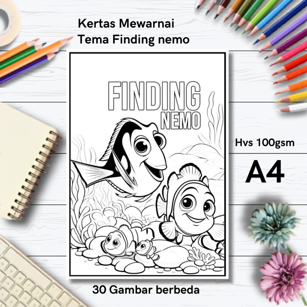 

30 Gambar Kertas mewarnai anak / Coloring / Sketa Tema Finding nemoclaraa aurel