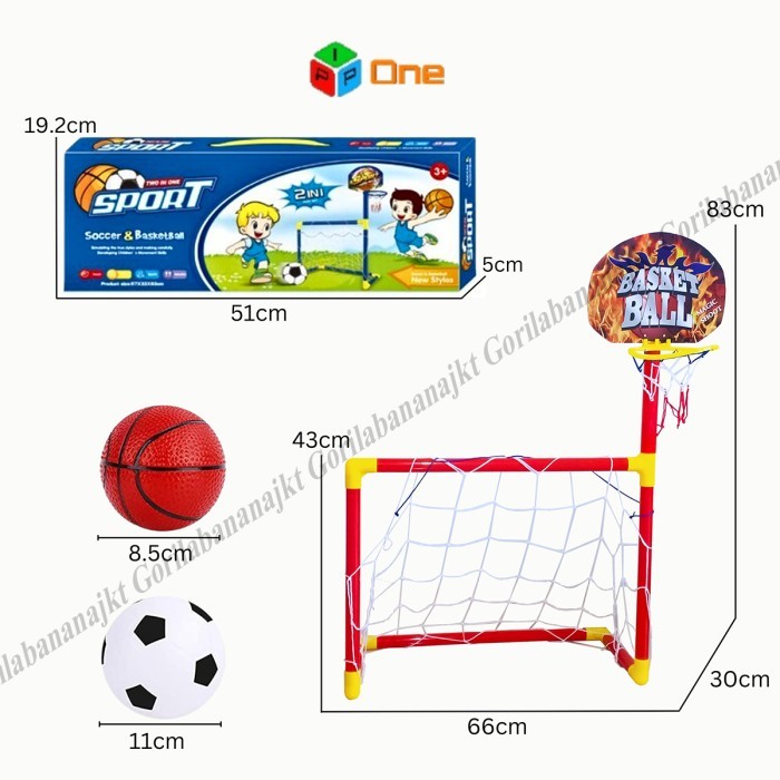 TERLARIS Mainan Gawang Sepak Bola dan Ring basket 2in1 anak ukuran besar - Kecil(T=83cm)