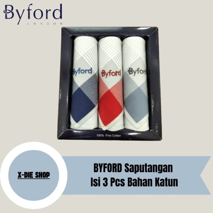 Saputangan BYFORD Isi 3 PCS Katun Sapu Tangan Handkerchiefs X03