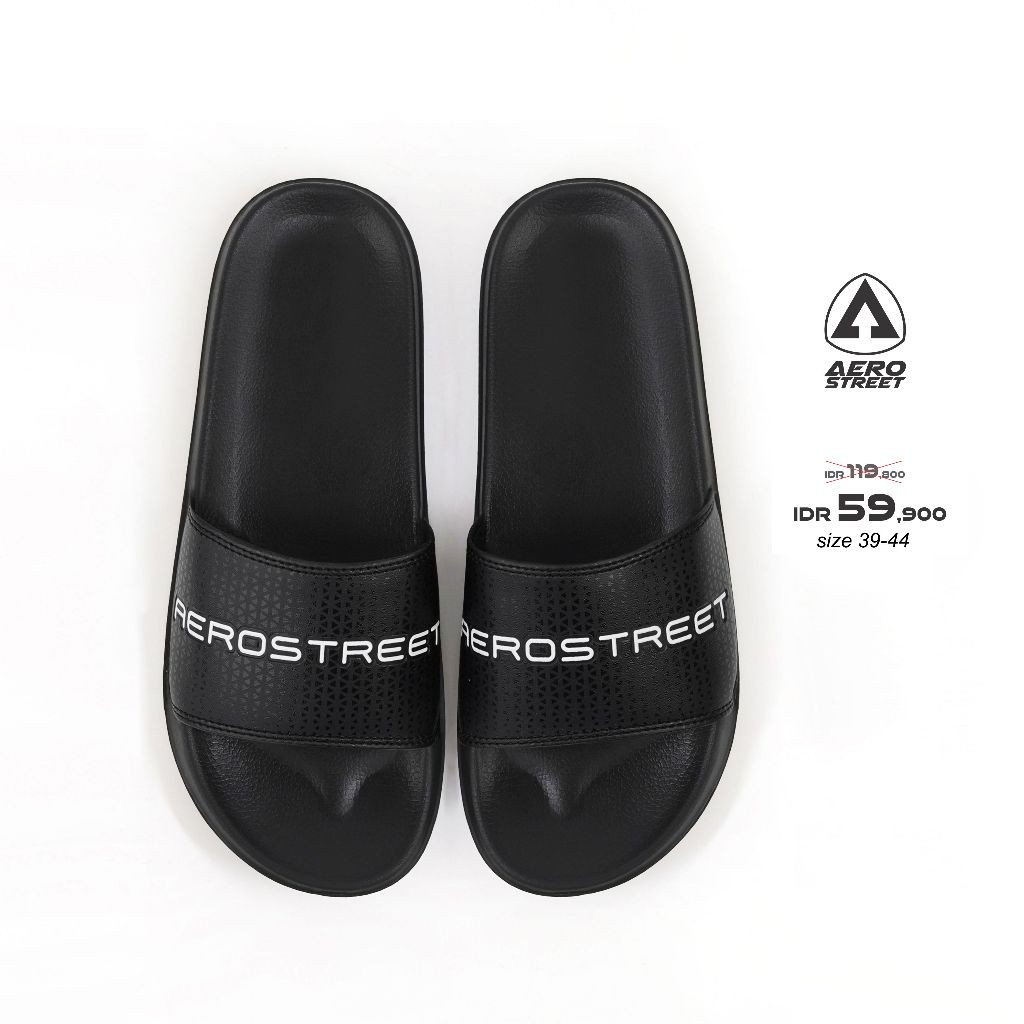 PROMO Aerostreet 39-44 Calvin Hitam Hitam - Sandal Selop Pria Wanita BAAAA