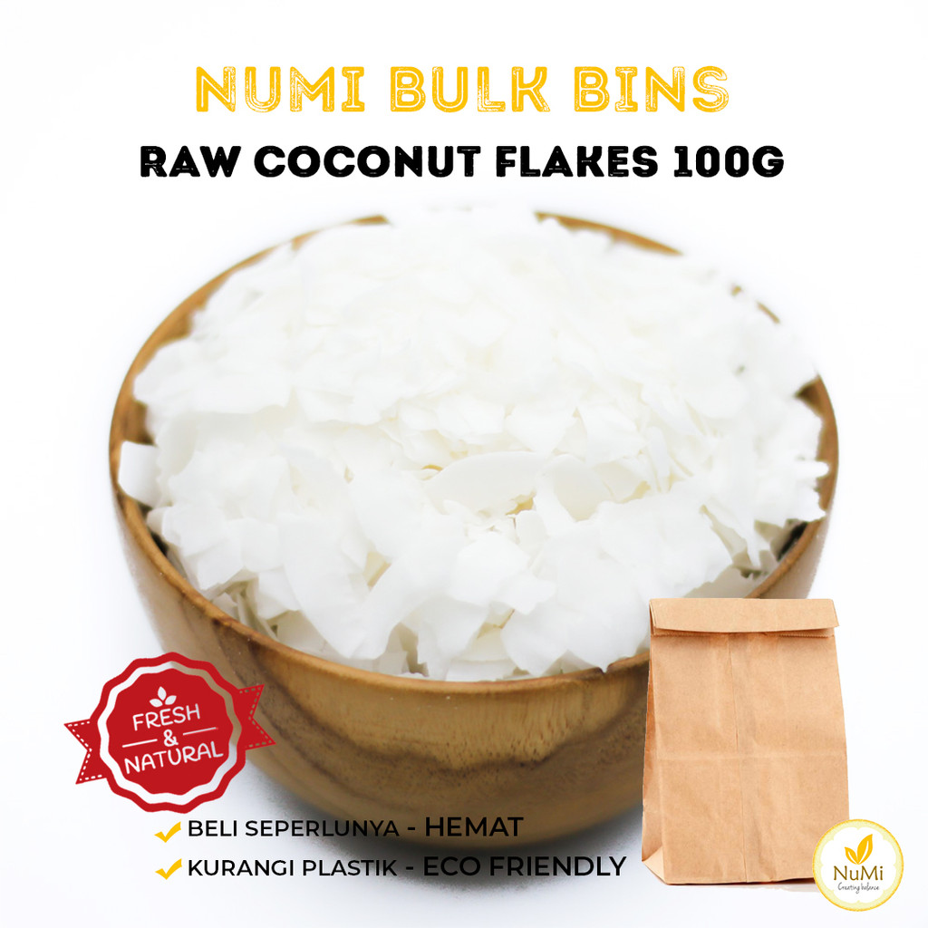 

100g Raw Coconut Flakes Kelapa Kering Mentah - NUMI BULK BIN
