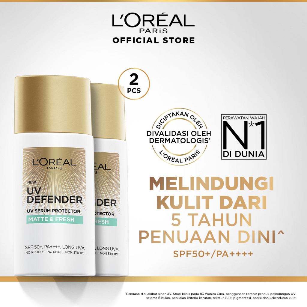LOreal Paris UV Defender Serum Protector Sunscreen Matte & Fresh SPF 50+ / PA ++++ Skin Care - 50ml 