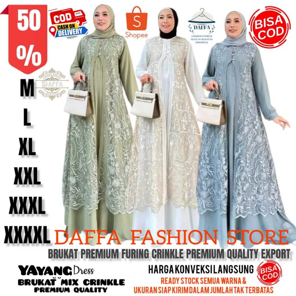 SALE Dhuayu |Yayang Dress / New Brukat / Gamis Muslim / DRESS BRUKAT YAYANG DRESS GAMIS PESTA MEWAH 