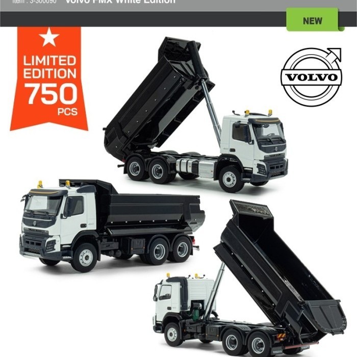 Diecast Miniatur Truck Volvo FMX 6x4 Tipper White Edition 1:50