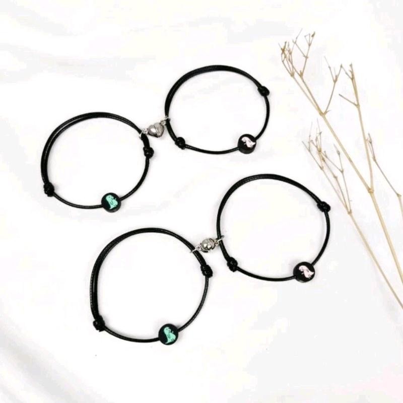 PACKING PAKE BOX ||(2PCS)Gelang Dino Couple Magnet Pasangan Couple Manik Dino Tali Korea 1.5mm