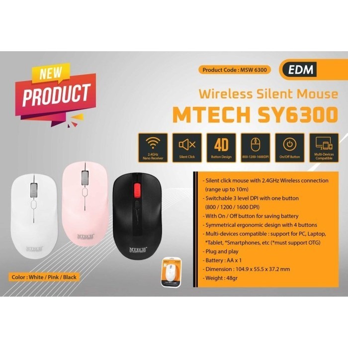 NEW Mouse Wireless M-Tech SY-6300 Silent Click 2.4Ghz MOUSE MURAH