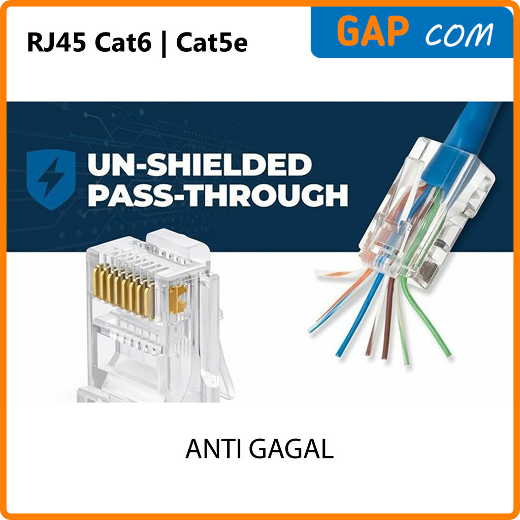 RJ45 Cat6 | Cat5e Konektor Anti Gagal | Jack RJ45 Plug Pass Through Crimp Connector