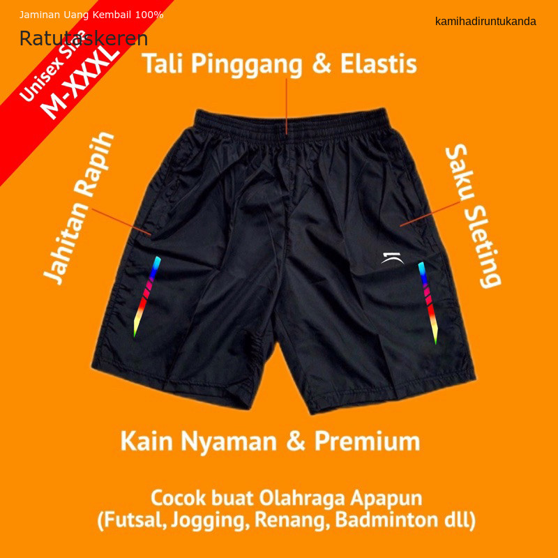 Celana Pendek RIK Parasut Olahraga Saku Resleting Boardshort Pria Wanita Celana Pendek Olahraga Para