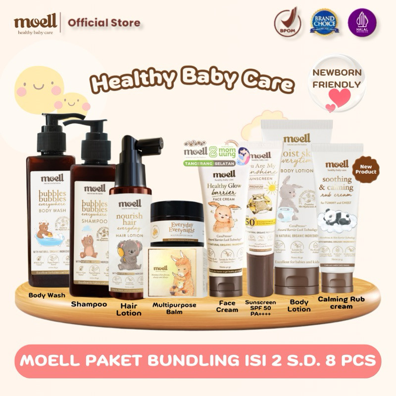 HH94SD Moell Special Bundling Skincare Perawatan Kulit Wajah Rambut Bayi Anak - Hair Lotion - Body L