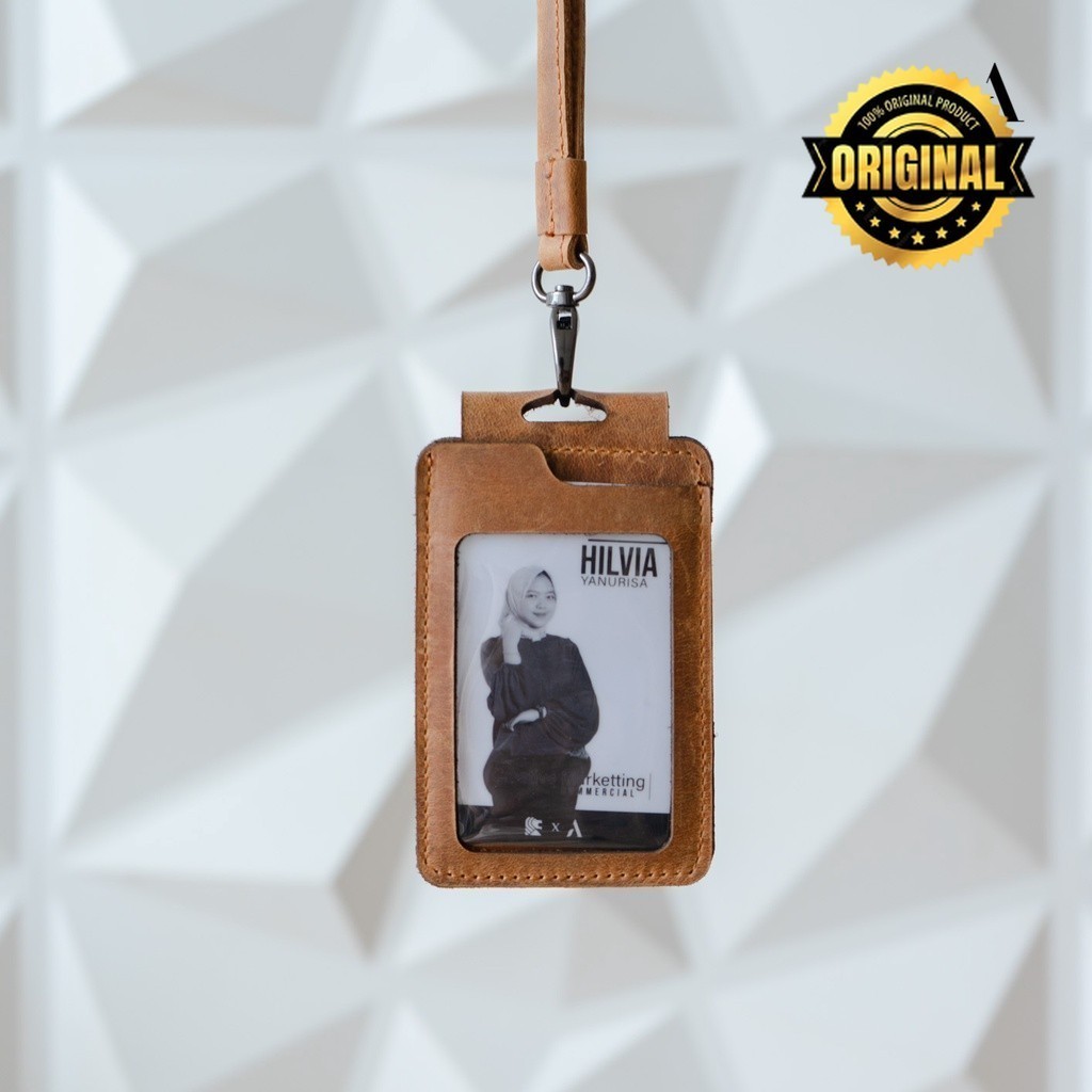 

ALONA Leather Id card Name Tag Kulit Sapi Asli BERLY landyard Papan Nama Model Kalung