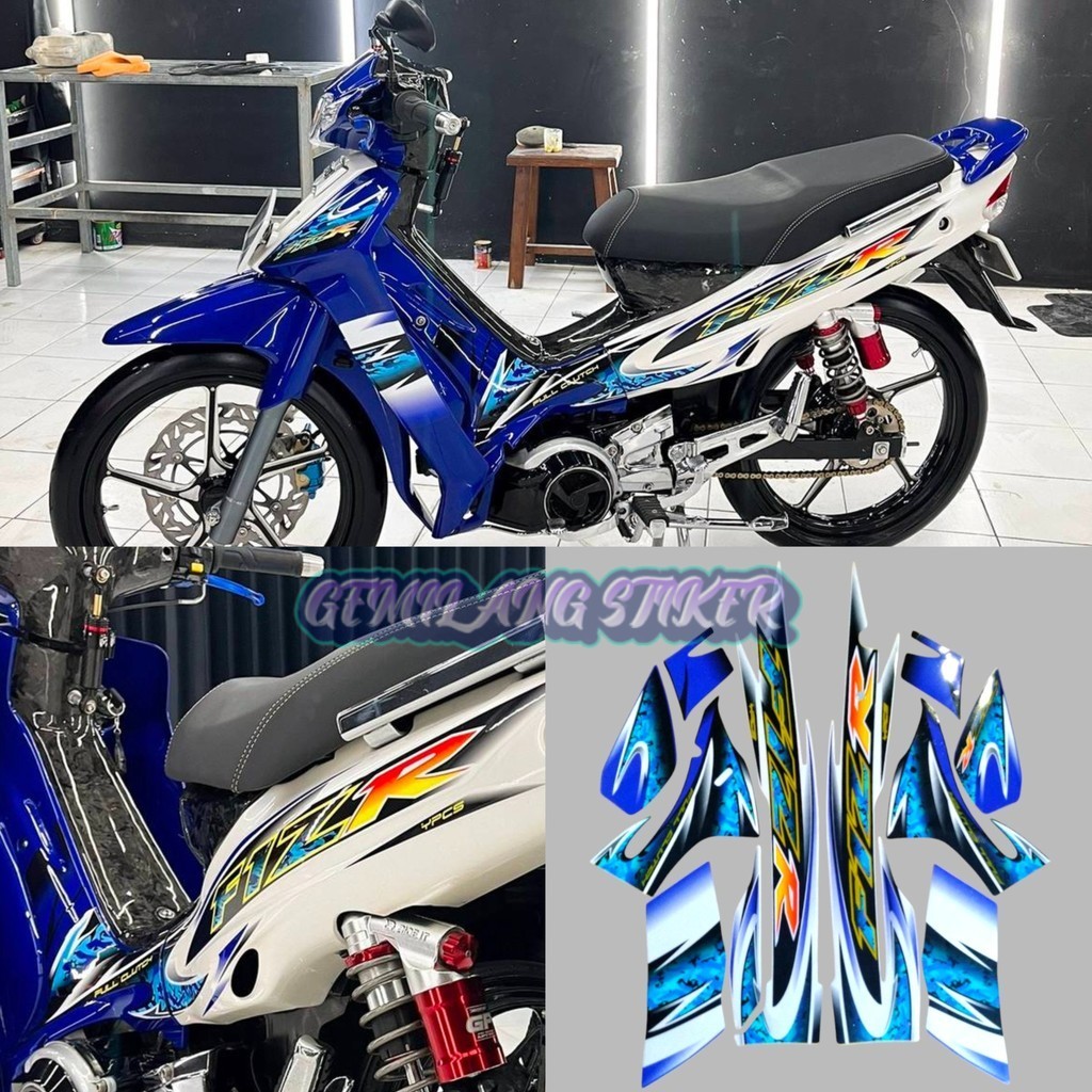 Striping Decal Polet Sticker yamaha fizr fiz r f1zr 2004 2005 biru putih list body
