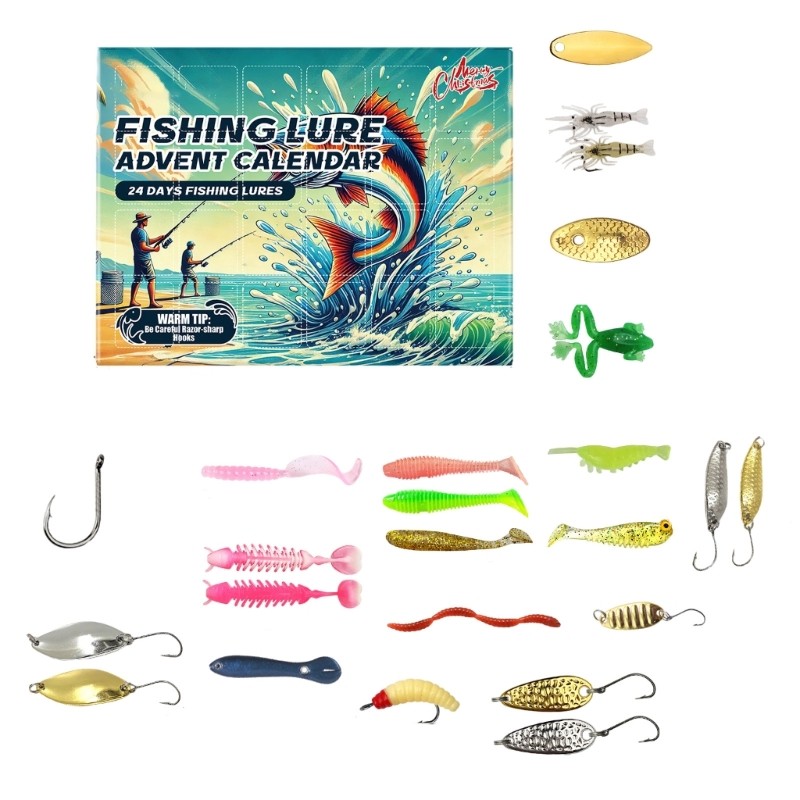 

Holiday Angler's Advents Calendar Portable Fishing Enthusiast's Christmas Advents Calendar with 24 Various Lures