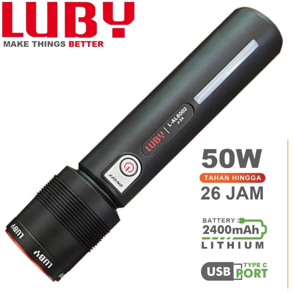 NR Senter Led Zoom LUBY L-AL8002 50Watt Tahan Hingga 26Jam - Cahaya Terang - Waterproof