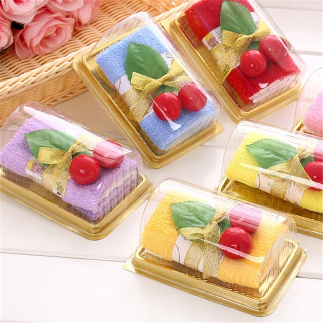 10sets/lot Washing towel Cherry Cake Sandwich Swiss Roll Shape Hand Towel Washcloth Wedding Party Gi