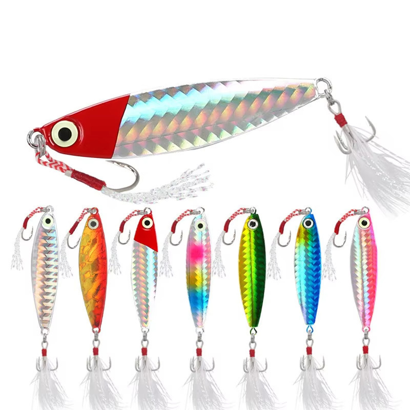 Set umpan jigging logam warna cerah 7g 10g 15g 20g 30g umpan jigging casting pantai sendok jigging u