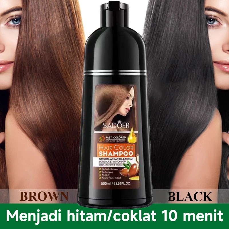 SADOER Pewarna Rambut 500ml Shampo Penghitam Rambut Uban Black/Brown Extract Gingseng Hair Dye Shamp
