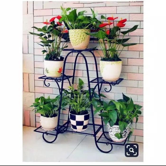 rak pot bunga besi bersusun - Putih