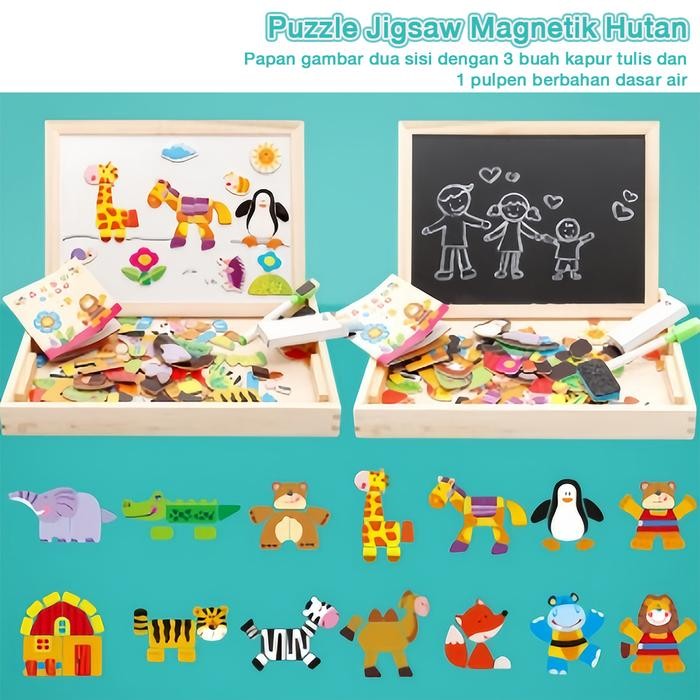 

Tatajoy Educational Magnetic Puzzle Board 100 Pcs Mainan Papan Tulis Anak Mainan Bayi Kreatif Mainan Edukasi Anak - Kebun binatang