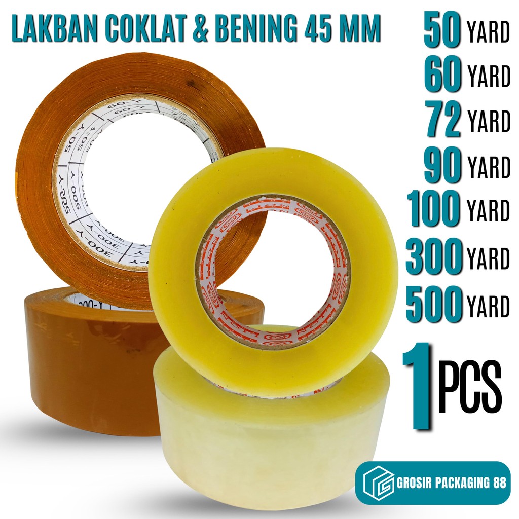 

Lakban Bening Coklat 45MM 2 Inch 50 60 72 90 100 200 300 500 Yard Plakban Isolasi 2” OPP Tape ATK
