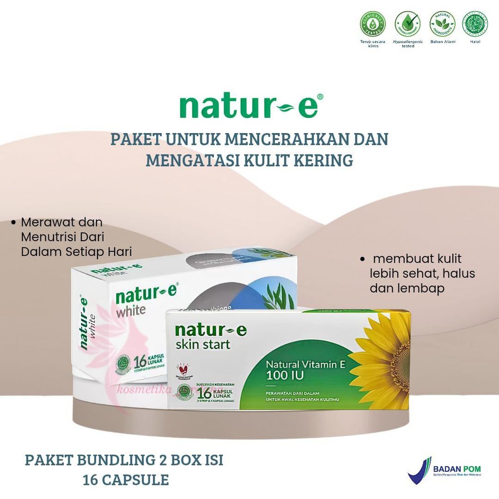 NATUR-E PAKET BUNDLING KAPSUL SOFT WHITE  & HIJAU VIT E 100IU ISI 16 DAN 32 KAPSUL