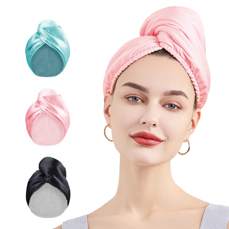 Satin Wrapped Silk Dry Hair Cap Satin Ultra-Soft Coral Fleece Luxurious Color Hair Towel Wrap Quick-