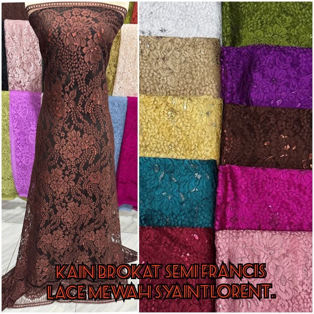 Kain brokat semifrancis metalik saintloren Bahan Kebaya Glossy mengkilap