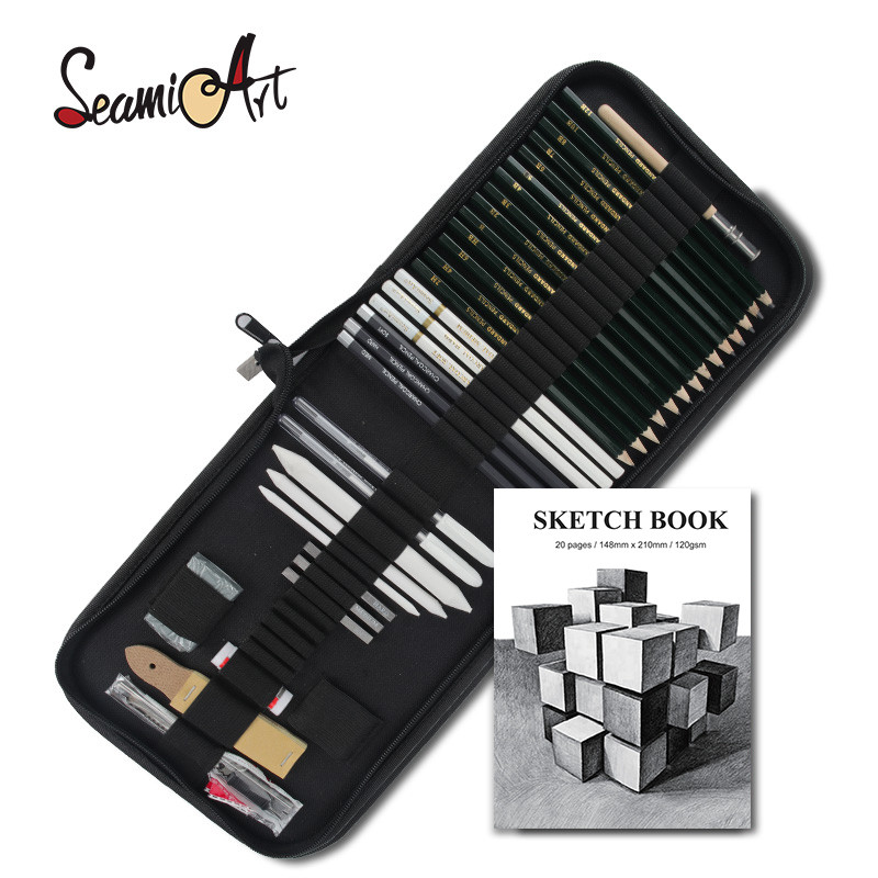 

Seamiart 36pcs Professional Painting Sketch Set with Charcoal Pencils 6H-12B Canvas Bag Drawing Tools for Art Suppliers