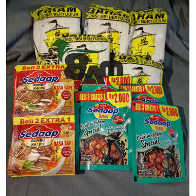 

PAKET BUNDLING HEMAT TERMURAH | Garam KAPTEIN (5PCS), Kecap SEDAAP (4PCS), Bumbu kaldu SEDAAP (1RCG/ ISI 18 PCS) ~ TERMURAH HEMAT