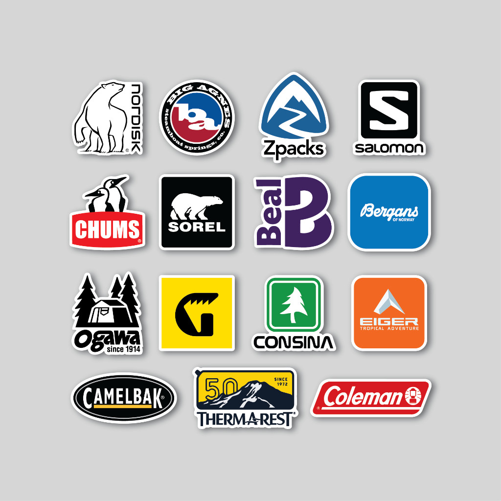

STICKER PACK CAMPING GEAR BRAND LOGO | STICKER TUMBLER | STIKER LAPTOP KOPER HELM MURAH