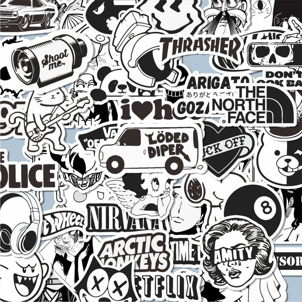 

100PCS Lucu Stiker Tumbler Black & White V5 Stiker Aesthetic Stiker Anti Air Stikers Berperekat Waterproof sticker decal buat Motor Helm Buku Journal Koper Casing HP Laptop Botol Minum Hadiah anak
