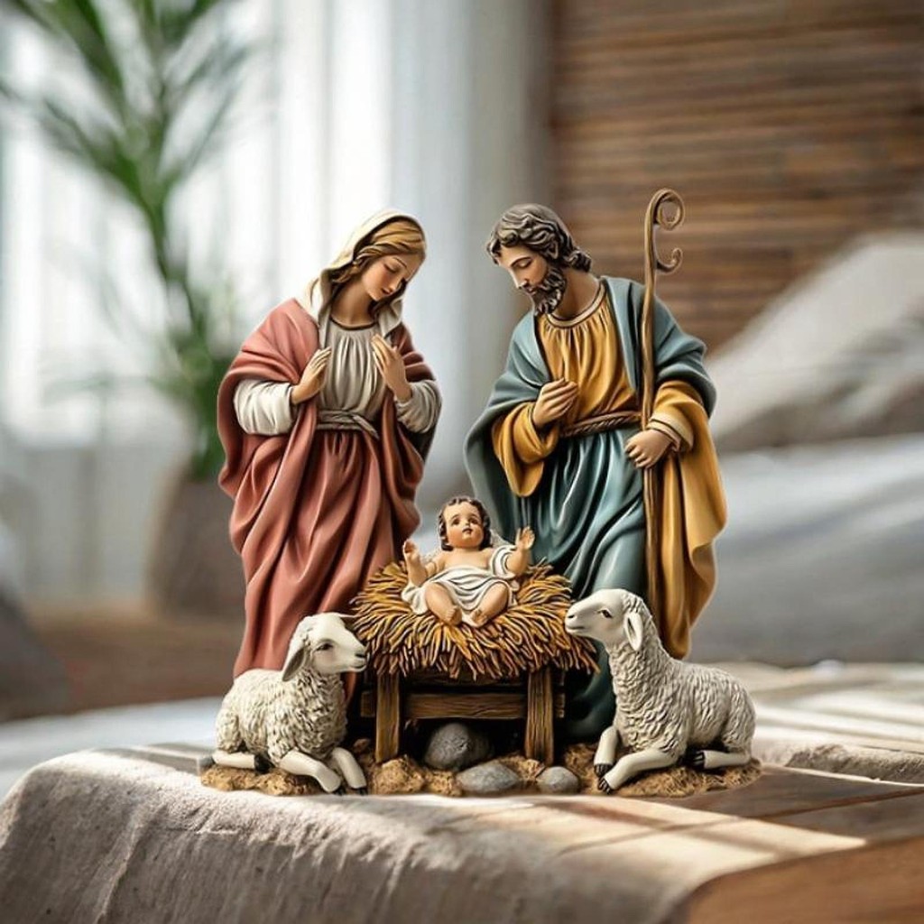 

Nativity Scene Figurine Xmas Tabletop Scenes Figure Festive Desktop Decor with Base Nativity Figurines Set for Indoor Decor