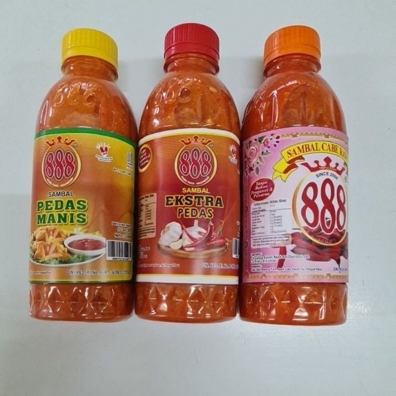 

Sambal 888 Sambal Extra Pedas, Sambal Asam Manis, Sambal Cabe Rawit 350ml