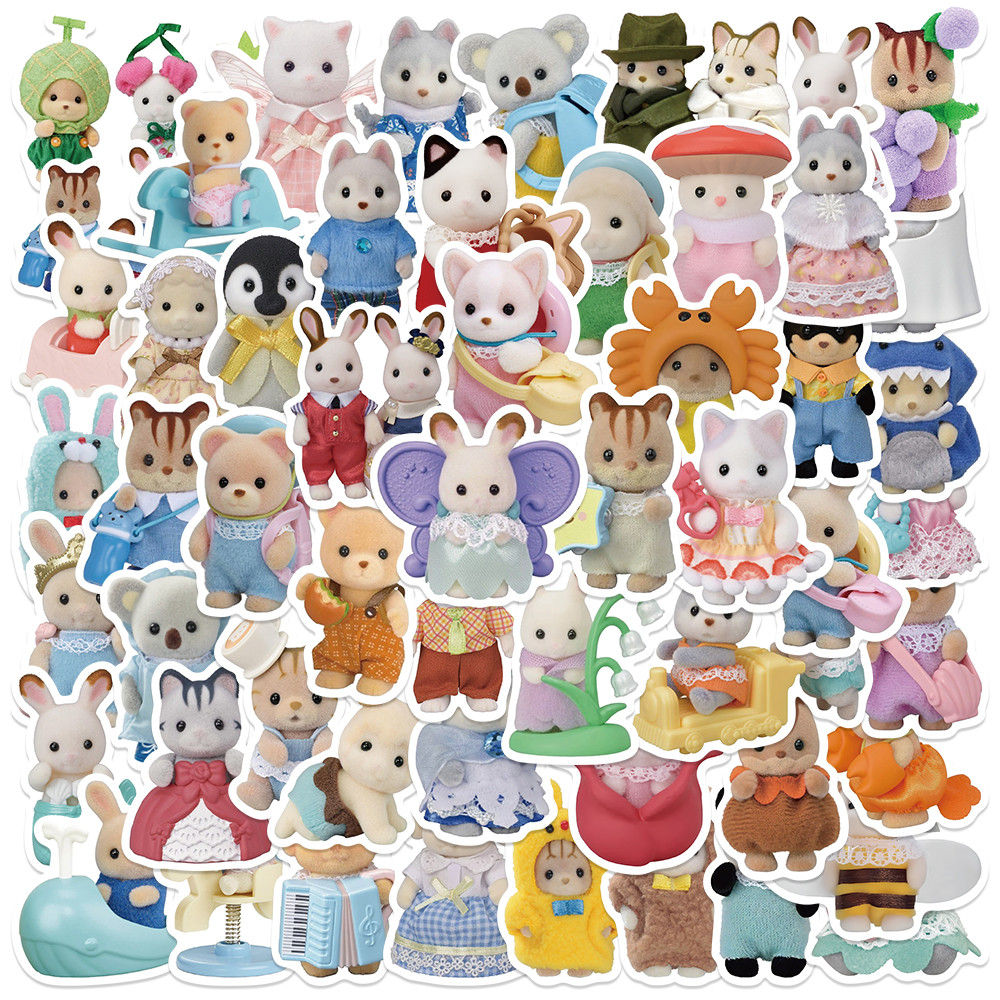 

55pcs Kawaii Sylvanian Families 3D Calico Critter Waterproof Decoration DIY Decal Car Journal Laptop Phone Diary Kid Toy Sticker